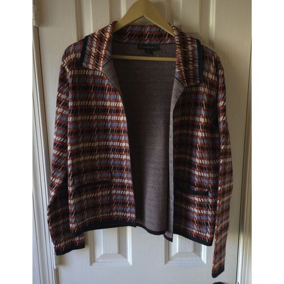 Tahari Sweaters - Tahari Multicolor Open Front Cardigan Houndstooth Sweater Pockets Woman's Size M